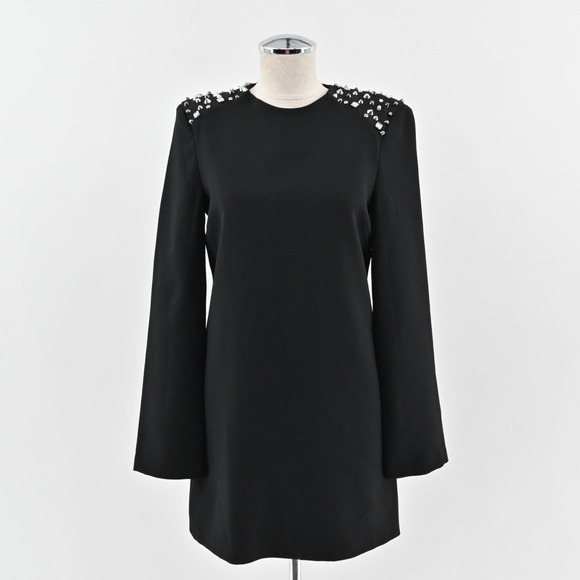 Zara Dresses & Skirts - ZARA Studded Dress Size M‎ Black Long Sleeve Shoulder Detail Mini Elevated Chic